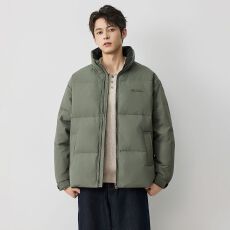 批发美式复古羽绒服男冬季潮牌设计感面包服保暖防寒高端立领90羽绒服