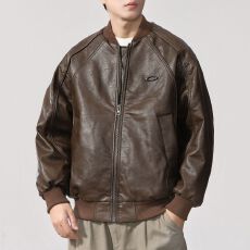 批发新国标90绒皮衣羽绒服男美式嘻哈外套潮牌宽松夹棉棒球服皮夹克