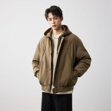 批发新国标90绒假两件美式高街解构设计感连帽宽松保暖羽绒服外套