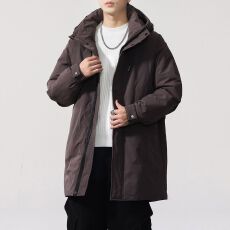 新国标90绒连帽中长款羽绒服外套男宽松保暖冬季御寒简约大衣