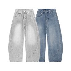 2026春季新款美式弯刀水洗牛仔裤宽松复古潮牌直筒阔腿长裤男