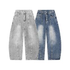 2026春季新款美式弯刀水洗牛仔裤宽松复古潮牌直筒阔腿长裤男