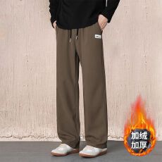 批发加绒加厚休闲裤男<b class='q'>冬</b>季新款松紧腰直筒抽绳宽松贝贝绒保暖裤子男