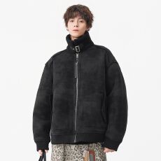 冬季新款棉衣男士日系复古立领宽松羊羔毛皮毛一体棉服外套