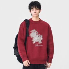 圆领提花针织衫毛衣男日系复古百搭休闲线衣秋冬季新款情侣上衣