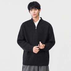 批发秋冬季新款针织衫男士复古半拉链立领套头毛线衣潮牌宽松休闲毛衣