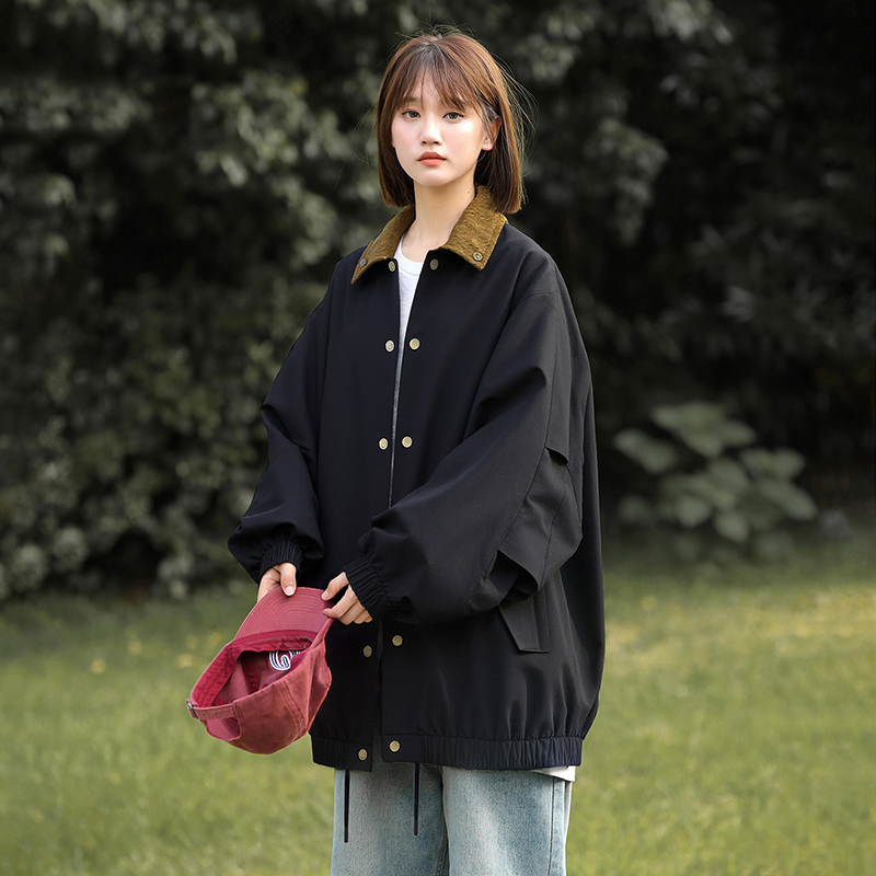 실사 2026 봄 재킷 남녀 새로운 폴로 칼라 아메리칸 캐주얼 미니멀리즘 루즈핏 다용도 악당 잘 생긴 레트로 재킷