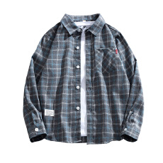 实拍2026新款长袖格子衬衣男宽松百搭韩版简约翻领上衣