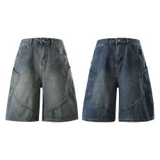 批发实拍2026夏季<b class='q'>新款</b>韩版牛仔中裤男宽松直筒工装裤美式复古休闲短裤