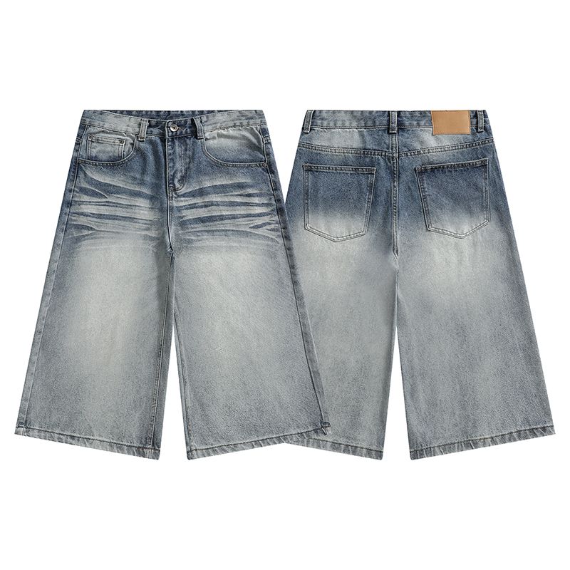 여름 새로운 아메리칸 레트로 하이웨이스트 번개 루즈핏 넓은 다리가 짧다. 바지 다용도 도루 센스 스트레이트 7 점 청바지