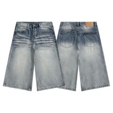 批发夏季<b class='q'>新款</b>美式复古高腰闪电宽松阔腿短裤百搭垂感直筒七分牛仔裤