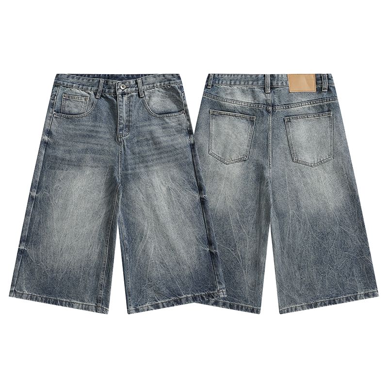 실사 2026 여름 새로운 아메리칸 레트로 루즈핏 넓은 다리가 짧다. 바지 다용도 도루 센스 스트레이트 7부 바지 청바지