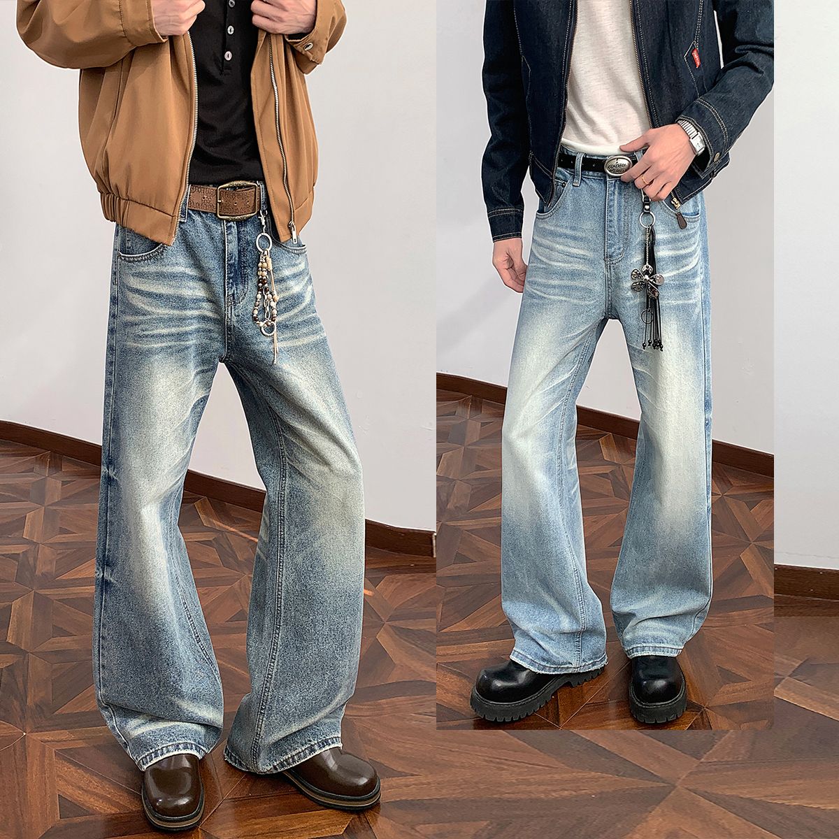 새로운 2026 봄 무거운 아메리칸 워싱 2021m 핏 스타일 다용도 청바지 남녀 루즈핏 부츠컷 바지