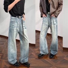 批发<b class='q'>新款</b>2026春季重磅美式水洗2021M版型百搭牛仔裤男女宽松微喇长裤