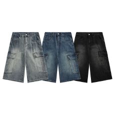 批发夏季2026新款美式复古高腰宽松阔腿短裤百搭垂感直筒七分裤牛仔裤