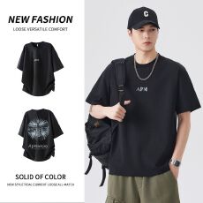 批发实拍2026夏季新款潮牌美式<b class='q'>短袖</b><b class='q'>t</b><b class='q'>恤</b>男百搭背面印花圆领半袖体恤