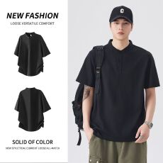 批发实拍2026夏季新款潮牌简约<b class='q'>短袖</b>亨利领POLO衫男款纯色<b class='q'>T</b><b class='q'>恤</b>