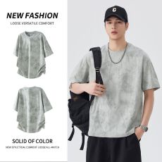 批发实拍2026夏季新款潮牌美式<b class='q'>短袖</b><b class='q'>t</b><b class='q'>恤</b>男水墨扎染镂空圆领半袖体恤