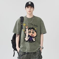 批发实拍2026夏季新款重磅洗水炒雪花宽松版型纯棉趣味印花<b class='q'>T</b><b class='q'>恤</b><b class='q'>短袖</b>男