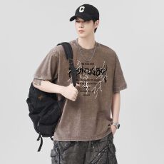 批发实拍2026夏季新款230克重磅洗水炒雪花宽松版型纯棉<b class='q'>T</b><b class='q'>恤</b><b class='q'>短袖</b>男