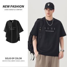 批发实拍2026夏季新款潮牌美式<b class='q'>短袖</b><b class='q'>t</b><b class='q'>恤</b>男凹凸钢印字母印花百搭圆领<b class='q'>T</b><b class='q'>恤</b>