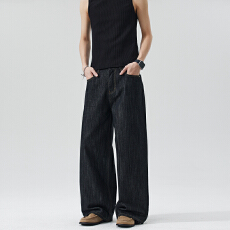 批发新款美式复古绣花字母<b class='q'>潮</b>牌原色粗斜纹牛仔裤男女vintage宽松百搭