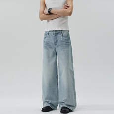 批发实拍2026新款美式<b class='q'>潮</b>牌水洗鬼爪猫须棉质扎花牛仔裤男女宽松中性款