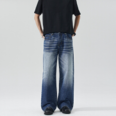 实拍2026春夏新款水洗猫须A字版型直筒牛仔裤男女中性款百搭潮裤