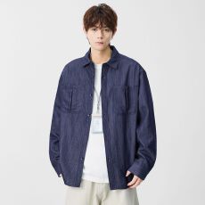 实拍2026春季新款翻领长袖衬衫男士日系工装纯色衬衣百搭休闲外套