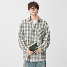 格子衬衫男士长袖2026春季新款翻领宽松衬衣开衫百搭情侣外套