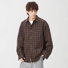 实拍2026新款格子衬衫男士长袖百搭休闲衬衣外套潮流日系复古上衣