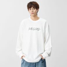 批发实拍2026新款长袖T恤男士<b class='q'>日系</b><b class='q'>复古</b>圆领宽松字母刺绣休闲打底衫