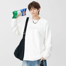 批发实拍2026新款纹理感纯色长袖T恤男日系复古圆领百搭基础款打底衫