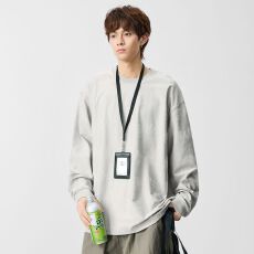 批发实拍2026新款纹理感纯色长袖T恤男<b class='q'>日系</b><b class='q'>复古</b>圆领百搭基础款打底衫
