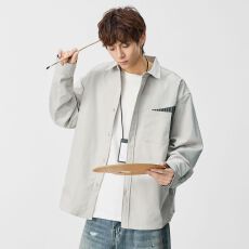 批发实拍2026新款长袖<b class='q'>衬衫</b>男士翻领工装宽松<b class='q'>衬衣</b>外套日系复古潮流时尚