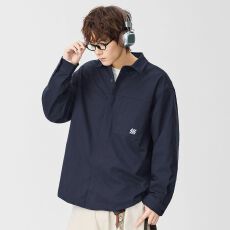 批发实拍2026新款长袖衬衫男士日系复古翻领刺绣休闲百搭衬衣外套