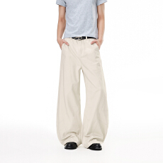 批发美式复古弯刀休闲裤男女中性直筒宽松工装裤小众设计阔腿拖地裤子