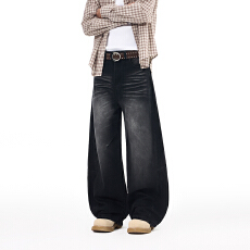 批发美式复古解构水洗廊形猫须弯刀牛仔裤男女直筒宽松潮牌休闲阔腿裤