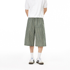 美式复古简约百搭廊型六分格子裤男女夏季通勤休闲宽松七分短裤子
