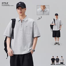 实拍2026夏季新款美式半拉链短袖Polo衫男士宽松廓形百搭休闲上衣