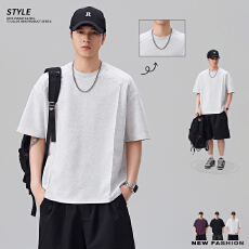 实拍2026夏季新款美式结构圆领短袖T恤男休闲宽松百搭半袖衫