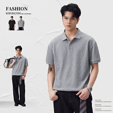 批发实拍2026新款老钱风竖条翻领POLO衫男士夏季<b class='q'>潮</b>流休闲针织上衣