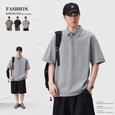 批发日系复古洗水纯棉短袖Polo衫男2026夏季宽松纯色百搭休闲翻领T恤