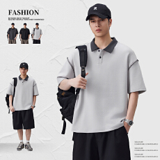批发实拍2026夏季高级<b class='q'>潮</b>流撞色polo衫男宽松休闲翻领男士短袖t恤