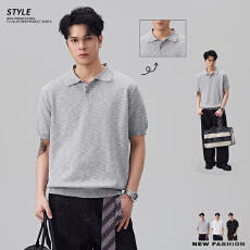 批发纯色短袖polo衫男款2026夏季新款简约老钱风针织休闲翻领上衣