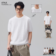 纯色肌理感短袖T恤男2026夏季新款老钱风圆领针织半袖体恤