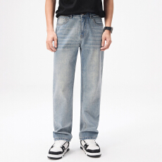 实拍2026春夏薄款九分牛仔裤男宽松直筒破洞牛仔裤男士长裤