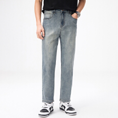 实拍2026夏季新款弹力九分牛仔裤男宽松微锥小直筒裤子