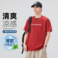 批发实拍2026夏季新款潮牌简约印花圆领纯棉短袖T恤男宽松百搭上衣