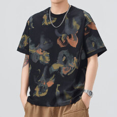 批发实拍2026夏季潮牌新款圆领短袖T恤宽松百搭满印水墨印花t恤